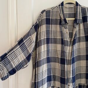 Ichi Antiquities Plaid Button-Up Midi Dress